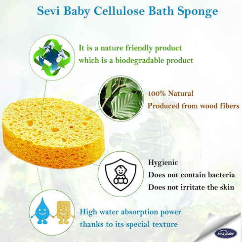 Cellulose Bath Sponge,100% All Natural Pure Baby Bath Sponge, Biodegradable, Hypoallergenic, Soft & Absorbent Sponge For Baby's Skin, Made in Turk...