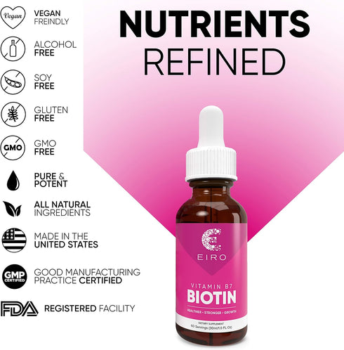 EIRO Biotin Liquid Drops | 6000mcg per serving | Healthier, Stronger, Faster - Hair & Nails | Superior Absorption...