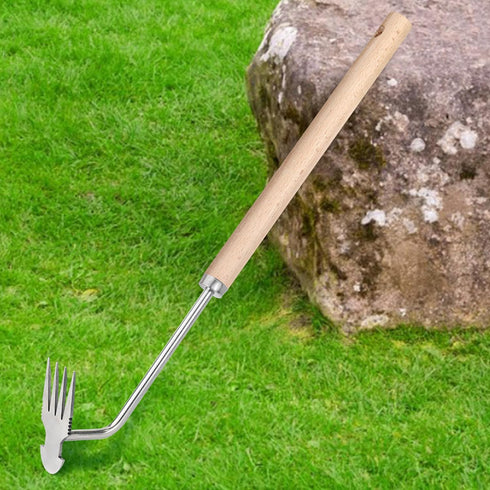 Hand Weeder Tool Weed Puller Tool Uprooting Weeding Tool, Stainless Steel Forged Weed Puller 4 Teeth Dual Heads Weeder Weeding Rake, Garden Tool f...