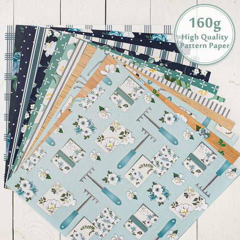 Whaline 12 Design Floral Pattern Paper Blue Flower Scrapbook Paper Double-Sided Decorative Craft Paper for Spring Easter Card Making Scrapbook Pho...