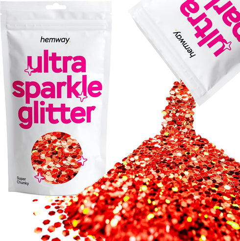 Hemway Premium Ultra Sparkle Glitter Multi Purpose Metallic Flake for Arts Crafts Nails Cosmetics Resin Festival Face Hair - Red Holographic - Sup...