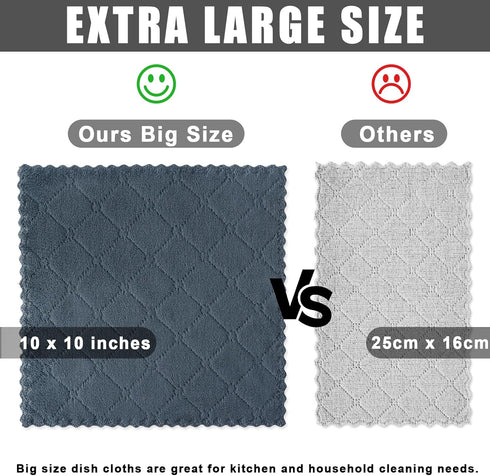 Homaxy 12 Pack Kitchen Dish Cloths (10 x 10 Inches, Dark Grey), Super Soft and Absorbent Coral Velvet Dish Towels, Nonstick Oil Fast Drying Microf...