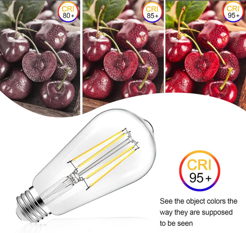 8W LED Light Bulb Edison Bulbs 100 Watt equivalent, Vintage ST58 Dimmable LED Bulbs Bright 960Lumens, E26 Medium Base Antique Clear Glass Filament...