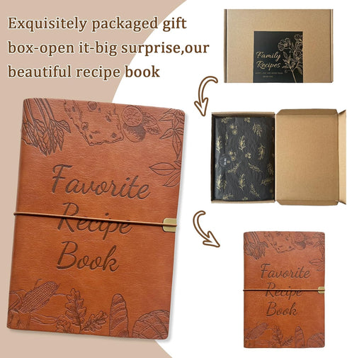 Blank Recipe Book To Write In Your Own Recipes,5.6 X 8.2 Recipe Ring Binder with PU Leather Cover,Recipe Journal with 160 Recipes (80 sheets blank...