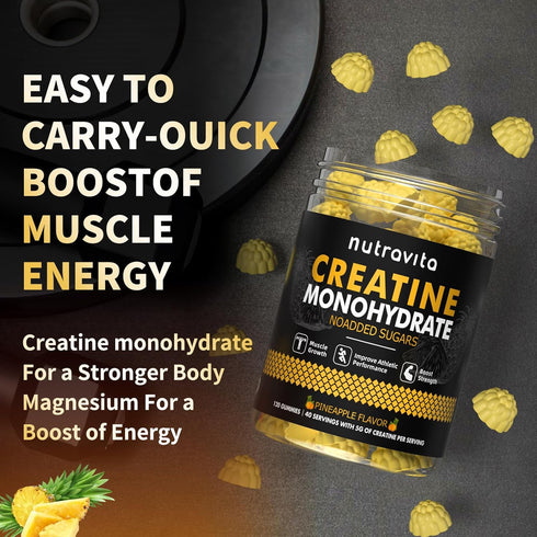 Creatine Monohydrate Gummies for Men & Women-5g of Creatine Monohydrate per Serving - Sugar Free,Vegan,Pineapple Flavor, 120 Count...