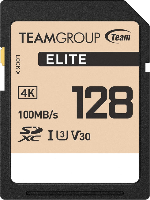 TEAMGROUP Elite 128GB UHS-I U3 V30 UHD Read Speed up to 100MB/s SDXC High Speed 4K Memory Card Compatible with Canon Sony Nikon Panasonic FUJIFILM...