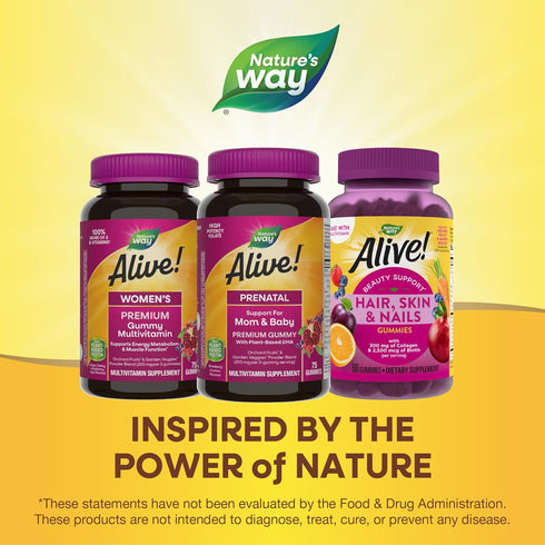 Nature’s Way Alive! Prenatal Premium Gummy Multivitamin, High Potency Folate, Plant-Based DHA, Vegetarian, Strawberry and Lemon Flavored, 75 Gummi...