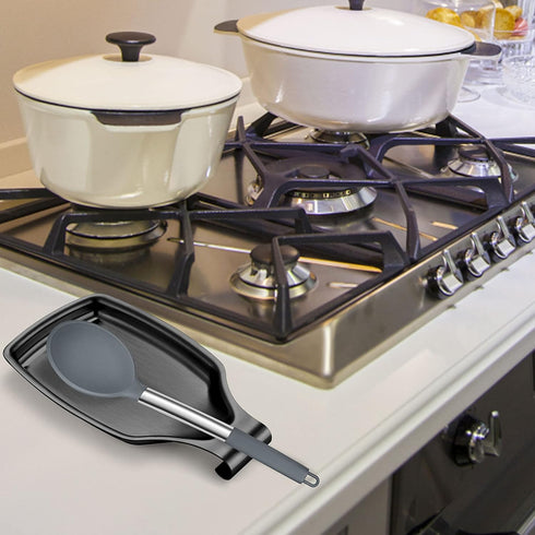 LIANYU Black Spoon Rest for Kitchen Counter, Stainless Steel Spoon Holder for Stove Top, Spatula Spoon Ladle Utensil Holder with Square Bottom, He...