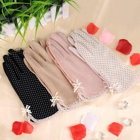 4 Pairs Summer Women Dots Sun Uv Protection Gloves Cotton Lace Anti-skid Driving Gloves...