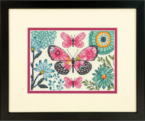 Dimensions 'Butterfly Dream' Counted Cross Stitch Kit, 14 Count Ivory Aida Cloth, 7'' x 5'' Red...