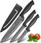 3 Pcs Kitchen Knife Set with Cover, Black Knives Set for Kitchen Stainless Steel, Damascus Pattern Chef Knife set with Sheath, Sharp Cutting Knive...