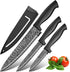 3 Pcs Kitchen Knife Set with Cover, Black Knives Set for Kitchen Stainless Steel, Damascus Pattern Chef Knife set with Sheath, Sharp Cutting Knive...