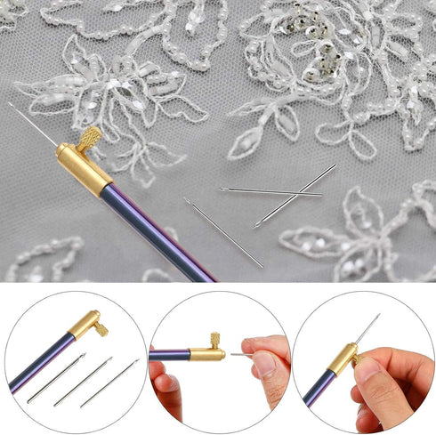 Tambour Hook with 3 Needles, Embroidery Beginner Kit with French Embroidery Needles Scissors, Embroidery Beading Needle Tools Kit, Crochet Tool Ki...