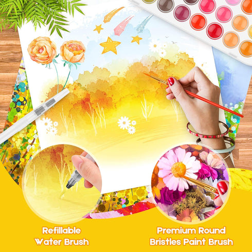Taotree Watercolor Paint Set, 48-Color Watercolors Cake & a Brush a Refillable Water Brush Pen, Painting Supplies Gifts Trendy Stuff, Easter Baske...