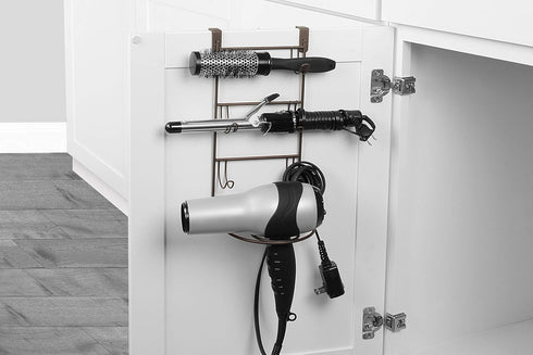 Spectrum Diversified myBella Over-The-Cabinet Station 4-Tier Styling, Flat Iron & Curling Wand Hooks with Blow Dryer Holder, Hair Tool Storage, Br...