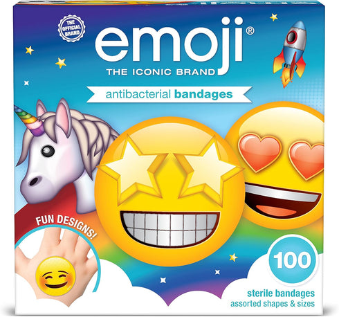 Emoji Kids Assorted Bandages, 100 ct | Wear Like Stickers, Super Fun Designs, Adhesive Bandages for Minor Cuts, Scrapes, Burns. Easter Basket Stuf...