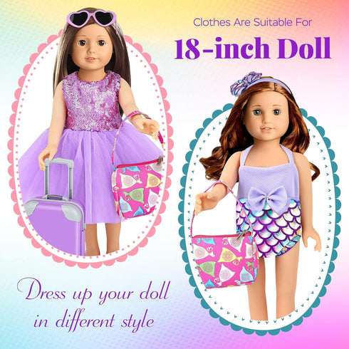 30 PCS 18 Inch Girl Doll Accessories Suitcase Travel Play Set - Camera, Suitcase Stickers, Toiletries, Pillow, Blindfold, Sunglasses, Passport, Ti...