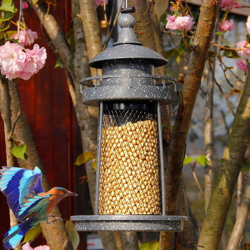 Twinkle Star Wild Bird Feeder Hanging for Garden Yard Outside Decoration, Panorama Gazebo Birdfeeder, Lighthouse Shaped, Grey...