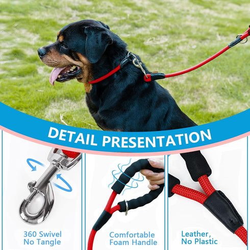 Dog Leash, Braided Rope Traction – Walking Training Lead for Medium/Large Dogs ((1/2") - 6FT, Red)...