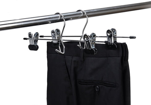 6 Quality Pants Hangers Heavy Duty Add-on Skirt/Slack Metal Hanger, Extra Wide Adjustable Clips, Multi Stackable Add on Hangers, Chrome, Jeans, Bo...