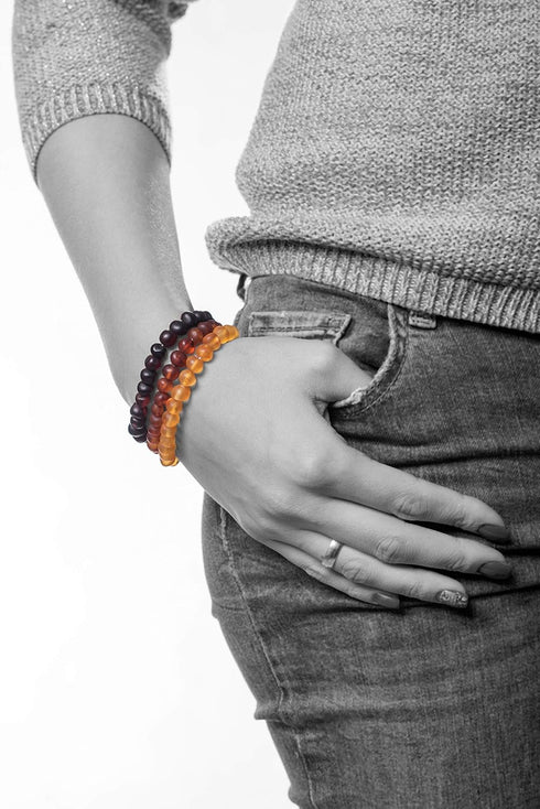AMBERAGE Natural Baltic Amber Bracelet for Adults (Women/Men) - Hand Made from Raw-Unpolished/Certified Baltic Amber Beads(6 Colors) (7, Raw-Unpol...