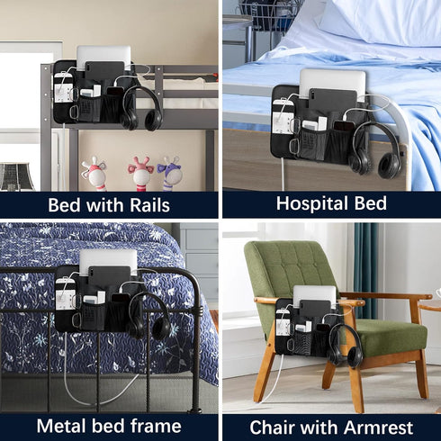 WOMACO Bedside Caddy with Power Strip Pocket, Heavy Duty Bunk Bed Caddy Organizer, Hanging Bed Side Storage Caddy with Powerstrip Holder for Dorm,...
