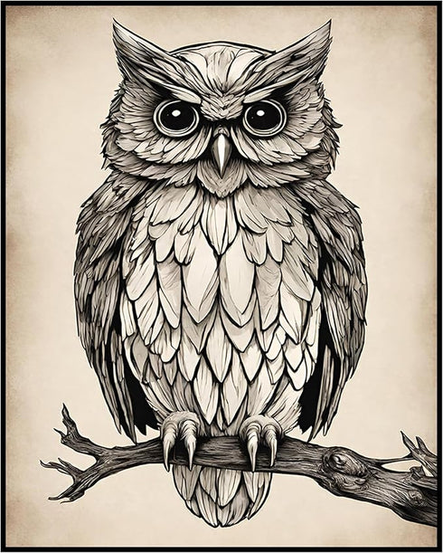 Posterizer 1 pcs- an owl sitting on a tree-Art for Animal Lovers-Abstract & Modern Art- Gift for Men Women Entrepreneur Teens-Living Room Bedroom ...