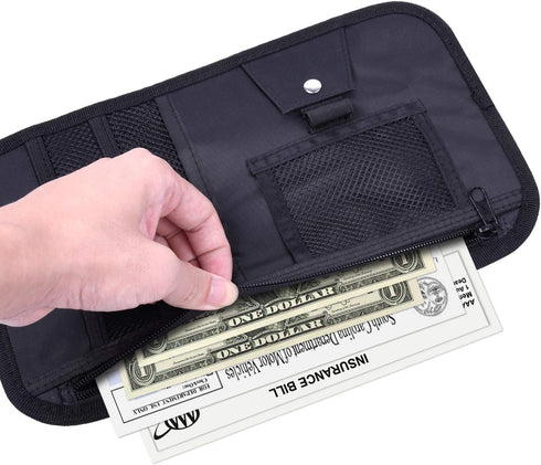 Car Sun Visor Organizer, Wisdompro Vehicle Interior Accessories Storage Pouch Auto Registration Holder with Elastic Strap for Sunglass, Documents,...