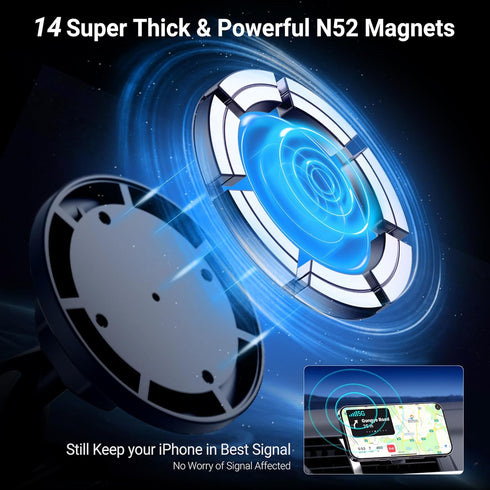 PROfezzion CD Slot & Vent Clip Combo Magnetic Phone Holder Compatible with MagSafe on Car CD Slot or Vent for iPhone 15 14 13 12 Pro Max Plus, Mag...