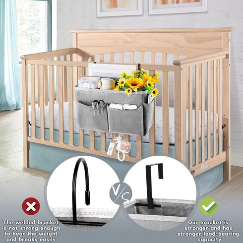 Bedside Storage Organizer 5 Pockets with 4 Hooks Hanging Storage Bag for Headboards/Bunk Bed (Grey)...