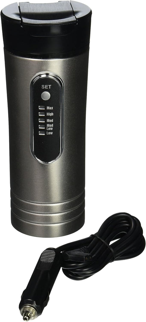 RoadPro RP0719 12-Volt 15oz. Premium Heated Travel Mug, Silver, Black...