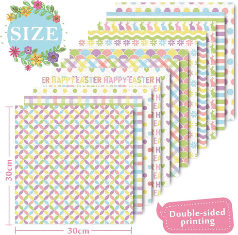 Whaline 12 Designs Easter Pattern Paper 24 Sheet Happy Easter Pastel Scrapbook Paper Double-Sided Spring Decorative Craft Paper Folded Flat for Ca...