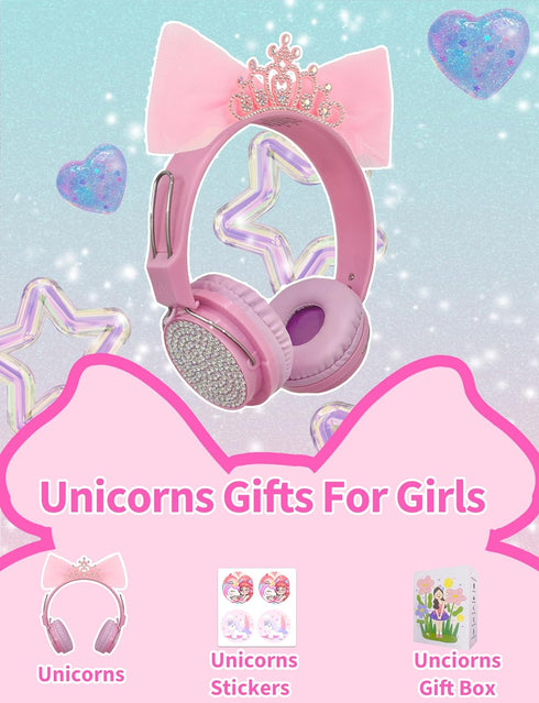 Priness Wired Kids Headphones with Mic for School/Travel,95dB Volume Limited,Shareport,On/Over Ear Bow Headsets with Nylon Cable-Pink...