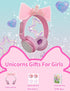 Priness Wired Kids Headphones with Mic for School/Travel,95dB Volume Limited,Shareport,On/Over Ear Bow Headsets with Nylon Cable-Pink...