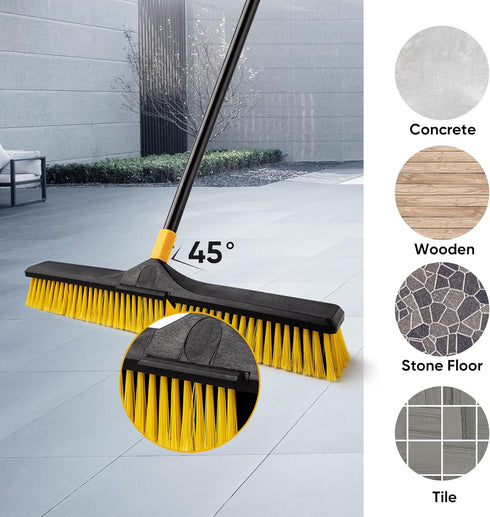 Yocada 24 inch Push Broom Brush 65.3 inch Long Handle Stiff Bristles Heavy-Duty Outdoor Commercial Broom for Cleaning Bathroom Kitchen Patio Garag...