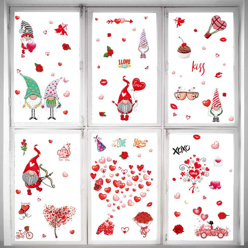 149Pcs Valentine's Day Window Clings Decorations Heart Decal Party Ornaments Supplies 9 Sheets Removable Vinyl Window Sticker Decals for Home, Val...