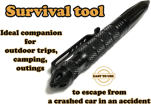Uzi Tactical Pen with CuffKey in the Cap, Refillable Ultra Durable Aircraft Aluminum Ballpoint Pen Writing Tactical Pen Self Survivor Pen (Black)...