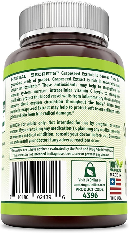 Herbal Secrets Grapeseed Extract 400 mg 120 Veggie Capsules Supplement | Non-GMO | Gluten Free (120 Count | Pack of 2)...