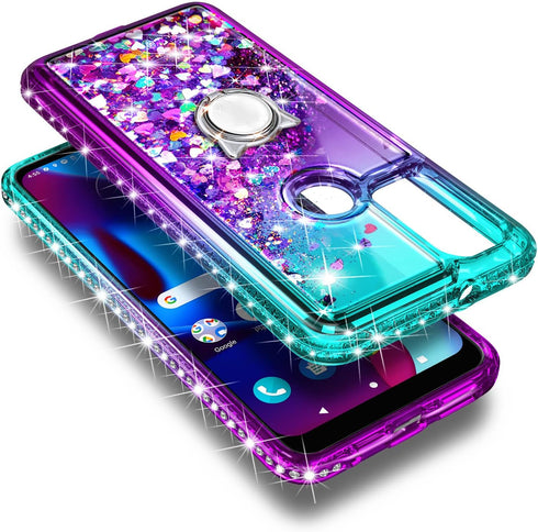 NZND Case for Motorola Moto G Pure/Moto G Play 2023/ Power 2022 with Tempered Glass Screen Protector, Ring Holder/Wrist Strap, Glitter Floating Li...