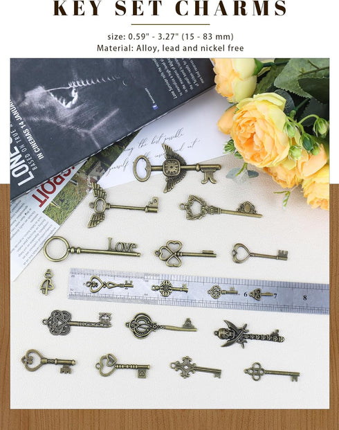 JIALEEY Vintage Skeleton Keys, Wholesale Bulk Lots Mixed Set of 100 Antique Bronze Brass Skeleton Castle Dungeon Pirate Keys, 10.5oz/300g...