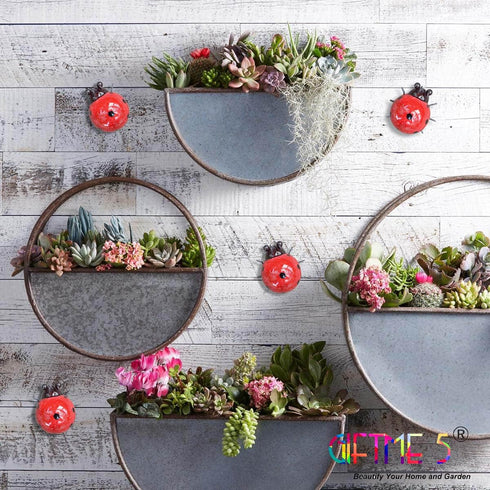 GIFTME 5 Metal Garden Yard Art Decorative 4 Pack Ladybugs Outside Garden Wall Sculptures(RED)...