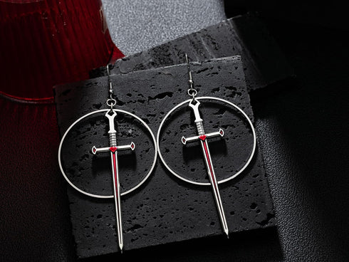 Halloween Gifts Gothic Silver Sword Medieval Renaissance Dangle Earrings for Women...