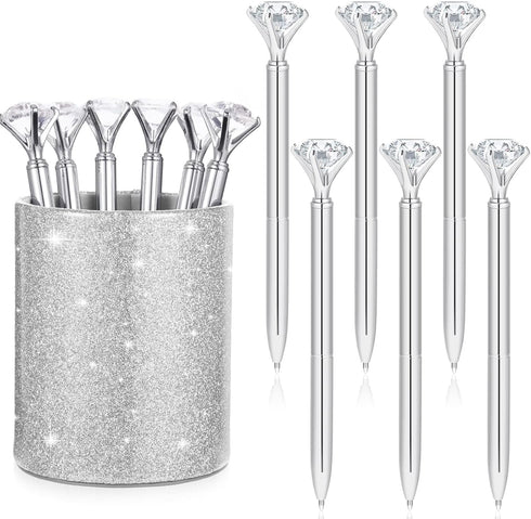 Pen Holder with 6 Pcs Bling Diamond Pens, Pencil Cups for Desk Glitter Bling Desk Organizer Makeup Brush Holder for Women Girls Classroom Offices ...