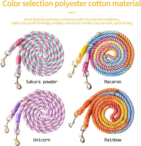 Multifunctional Rope Dog Leash 7.5 FT with Adjustable Double Swivel Hook Hands Free for Small Medium and Large Dogs Running Hiking Camping Walking...