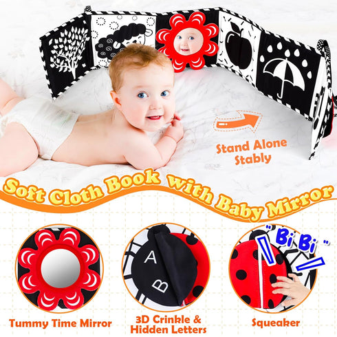 Black and White High Contrast Baby Toys 0-6 Months Montessori Tummy Time Toys Sensory Crinkle Toys for Baby Newborn Infant 0-3 3-6 Months Soft Clo...