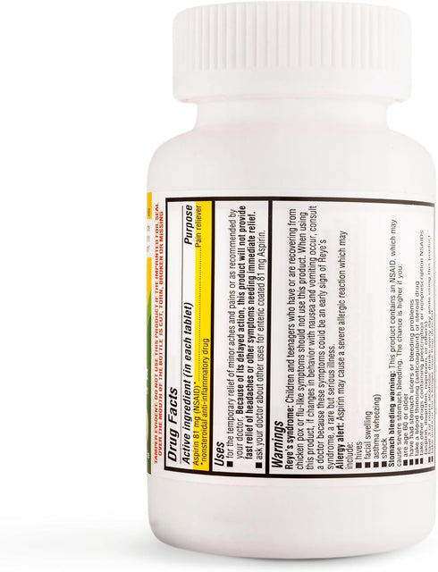 Timely - Low Dose Aspirin 81mg - 500 Tablets - Compared to the active ingredient in Bayer Low Dose - Enteric Coated Low Strength - Pain Reliever f...