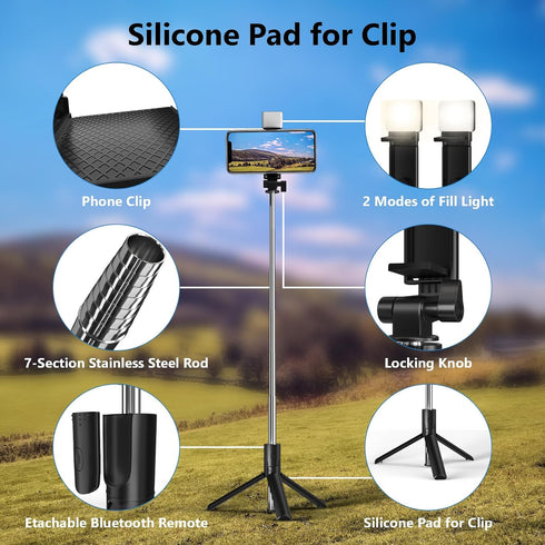 Selfie Stick, 40 in Retractable Phone Tripod with Wireless Remote Control & Light, Portable Selfie Stick Tripod for Photograph, Live Streaming, Vi...