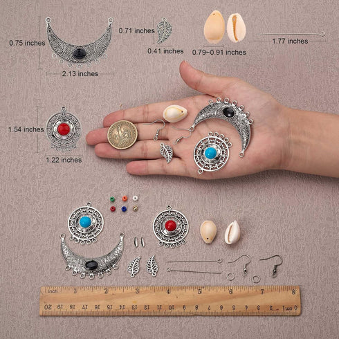 WEWAYSMILE 1 Box DIY 6 Pairs Earring Making Kit, Bohemian Feather Dream Catcher Earring Making Starter Kit with Enamel Charm Pendant, Earring Hook...