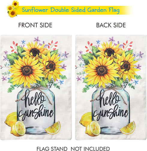 Hello Sunshine Garden Flag Sunflower Summer Fall Outdoor Yard Flags for Garden Decor Double Sided 12.5X18 Inch (Sunflower)...