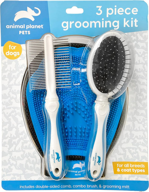 Animal Planet Pet Daily Grooming Kit (3 Pack) Reversible Grooming Glove, Double Sided Comb, Double Sided Brush. for Dogs & Cats, Good for All Bree...